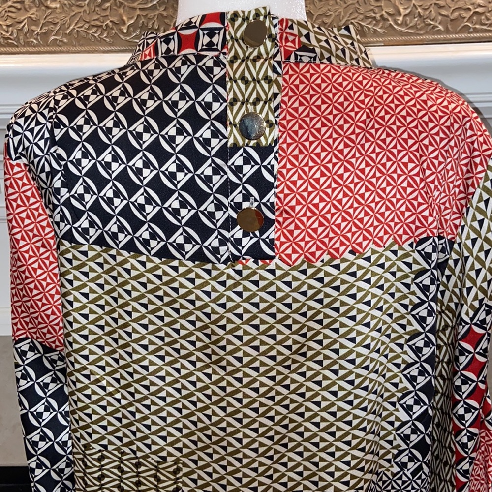 Zara Patchwork Blouse With Button Accent Closure - image 6